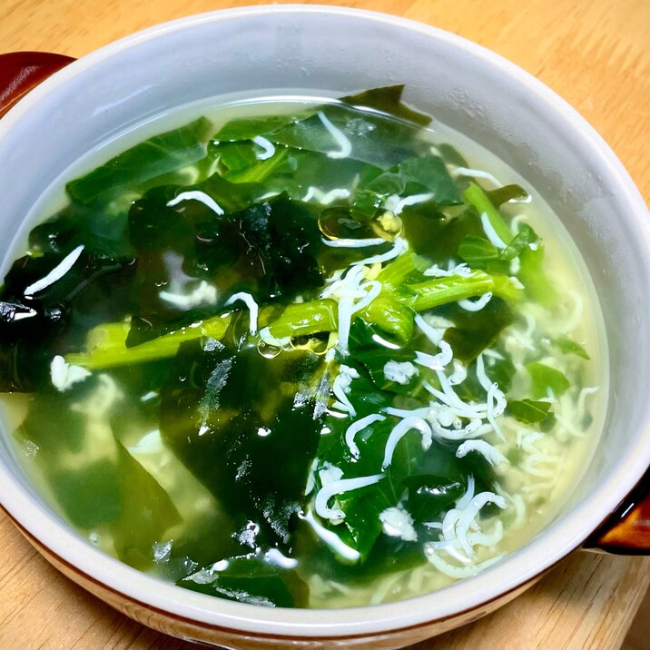 菜の花とワカメ&しらすのスープ